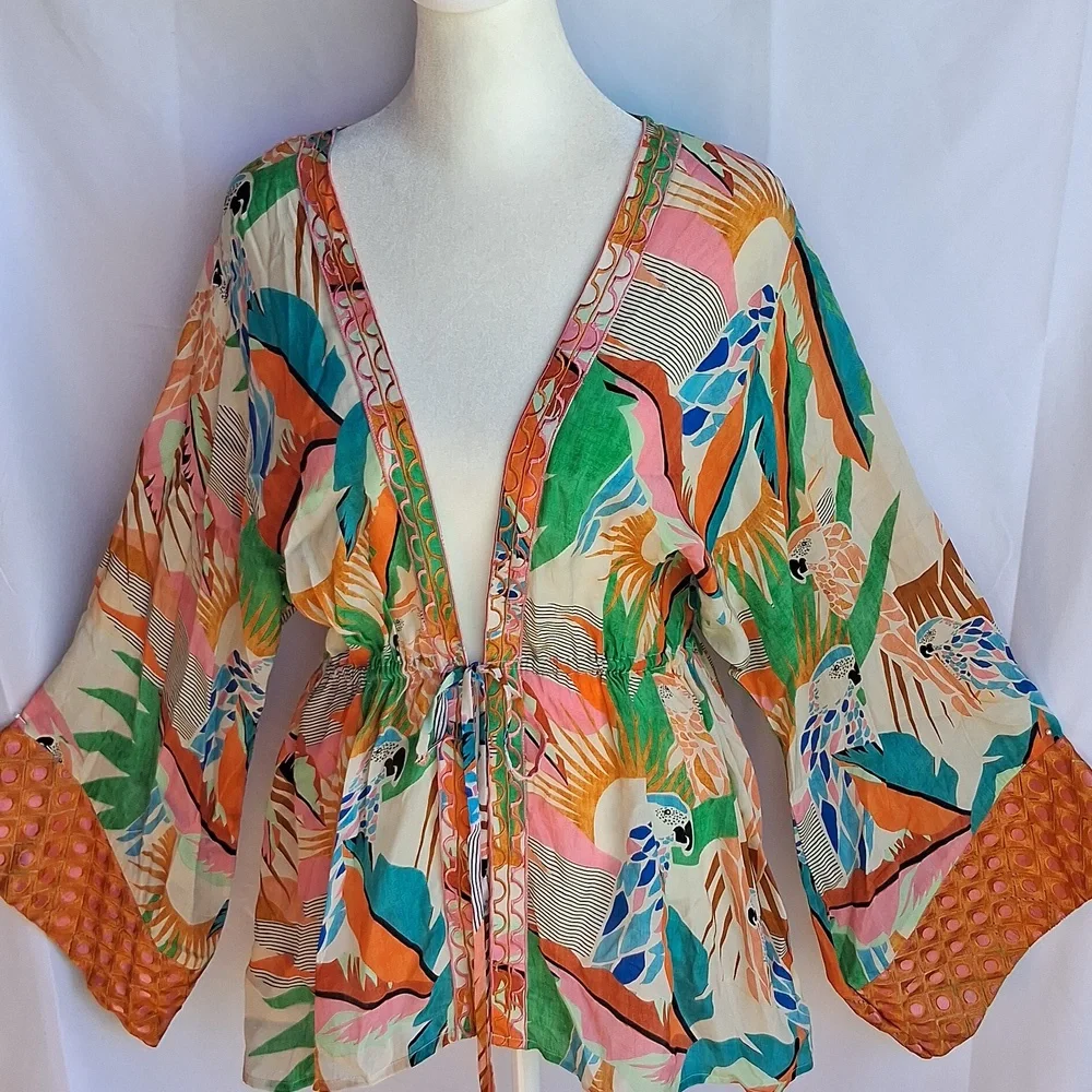 Taj By Sabrina Crippa Tres Marias Orange Kimono Cardigan S Tropical Resortwear - Picture 14 of 17